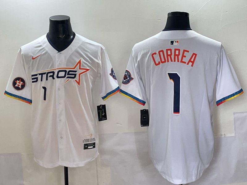 Men 2025 Houston Astros #1 Correa White Four generations Joint Name Nike MLB Jersey style 02